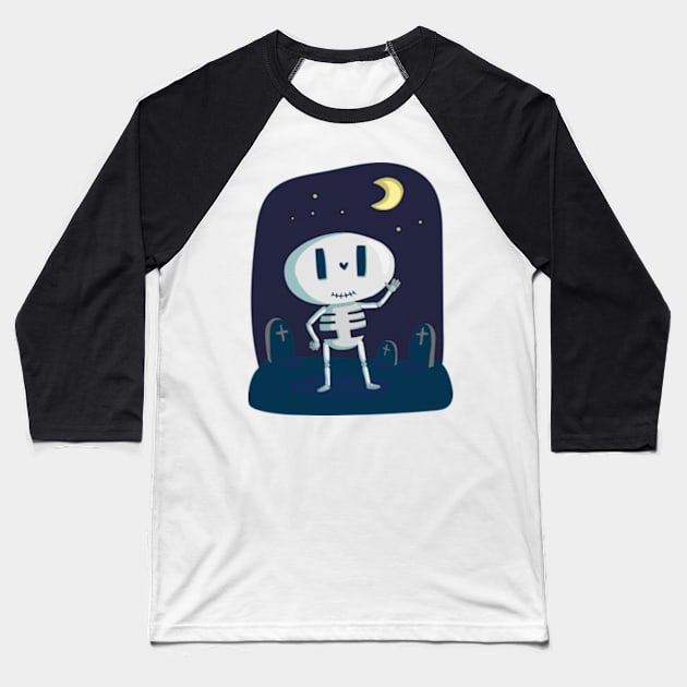 Cute Skeleton at Cemetary Baseball T-Shirt by Petko121212